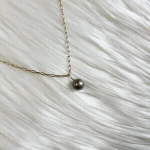 9MM Tahitian Pearl Gold Filled 18-20 inch Paper Clip Chain Necklace